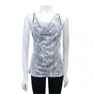 Dressfo Sleeveless Grey White  Lace Overlay Top Size Small